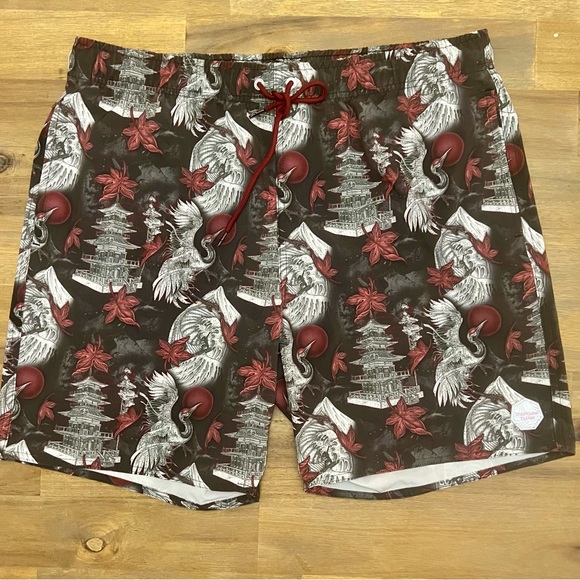Psycho Tuna Other - Psycho Tuna Rising Crane Swim Shorts XXL Japanese Art Design Coconut Polyester